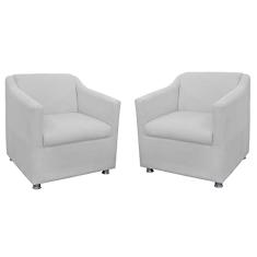 Kit 02 Poltronas Decorativa Tilla Pés Cromados Suede Bege - DS Estofados