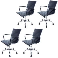 Kit com 4 Cadeiras Diretor Charles Eames Esteirinha Preta Giratória 11D