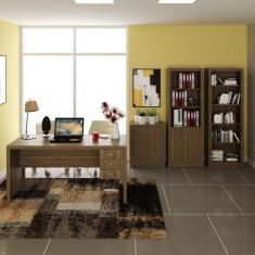 Conjunto Home Office 4 Peças 1 Escrivaninha 1 Estante 1 Armário 1 Balcão Tecno Mobili Nogal