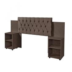Cabeceira para Cama Box Aveludada com Mesa de Apoio Classic Carmolar Chocolate