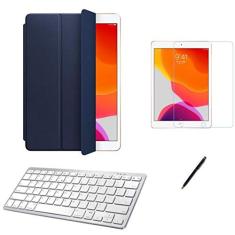 Kit Capa Smart Case iPad 7a Geração 10.2 /Can/Pel e Teclado Branco - Azul Escuro
