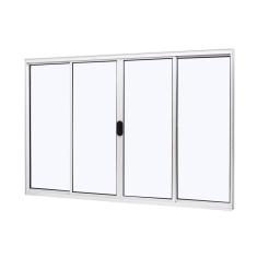 Janela de Aluminio de Correr Central 100x150cm 4 Folhas Vidro Liso Slim Modular Ramassol Branco
