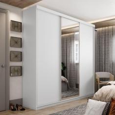 Guarda-roupa Solteiro 100% Mdf Bp com 3 Portas e 1 Espelho Geneve Branco