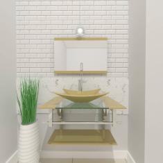 Gabinete de Vidro 80cm Inox com Cuba Retangular Champanhe