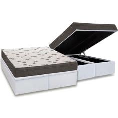 Cama Box Baú Queen: Colchão Espuma Ortobom D45 Light + Base CRC Courano White(158x198)