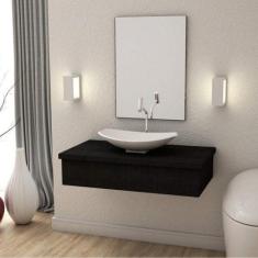 Bancada para Banheiro 80cm com Cuba Canoa L45 e Espelheira 801W Metróp