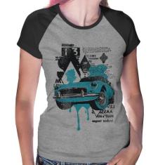 Baby Look Raglan Vintage Classic Car Painting - Foca na Moda, Cinza, P