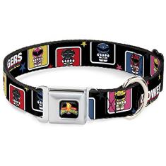 Buckle-Down Coleira para cães com fivela de cinto de segurança – Blocos Chibi Power Rangers com estrelas
