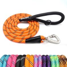ZALER Coleira refletiva de corda para cães, 4/5/6/10/15/20/30/50 pés com mosquetão, guia resistente para animais de estimação grandes e médios (1,5 m, laranja)