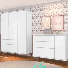Quarto Infantil com Guarda Roupa 3 Portas 2 Gavetas e Cômoda 3 Gavetas