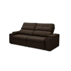 Sofá Retrátil E Reclinável 3 Lugares 230cm Zoho Porta Copos No Braço Veludo Marrom G22 - Gran Belo