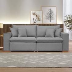 Sofá Retrátil 220cm Barcelona Linho/cinza