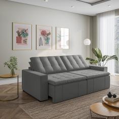 Sofá Cama Retrátil E Reclinável 4 Lugares 280cm Em Veludo Com Molas E Braço Reto Palmeira Cabecasa M Cinza