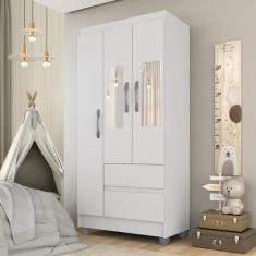 Guarda Roupa Solteiro Lohaine 3 Pts C/ Espelho Branco - A Móveis Arapo