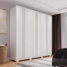 Guarda-roupa Casal Ripado 6 Portas 4 Gavetas e Pés Suburban Espresso Móveis Branco Fosco