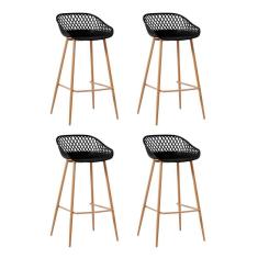 Kit 4 Banquetas Alta Polipropileno e Aço Mônaco Fratini Preto