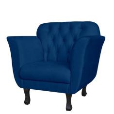 Poltrona Decorativa Helena Pés Luis XV Suede Azul Marinho - DS Estofad