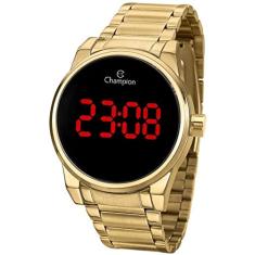 Relógio Feminino Champion Digital Dourado Led Vermelho + Colar e Brincos CH40124H