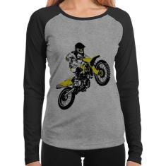 Baby Look Raglan Motocross Jump Manga Longa - Foca na Moda, Cinza, Pre