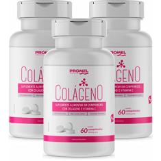 Kit Com 3 Colágeno Hidrolisado Com Vitamina C Promel 60 Comp De 1000mg