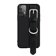 Capa de silicone com pulseira de couro para Samsung Galaxy A13 A23 A33 A53 A73 4G 5G Capa fosca para telefone de pulso, preta, para A13 5G