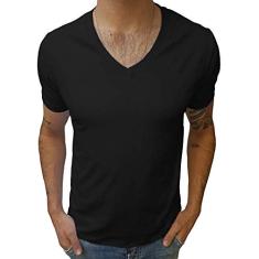 Camiseta Básica 100% Algodão 30.1 Gola V Média Manga Curta tamanho:m;cor:preto
