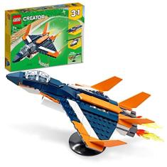 LEGO Creator 3in1 Supersonic-Jet 31126 Kit de construção; Construa um avião a jato e reconstrua-o em um helicóptero ou um brinquedo de barco de veloci