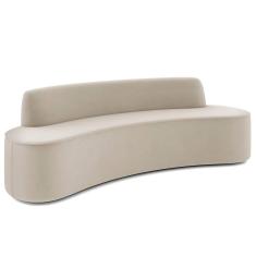 Sofá 3 Lugares Curvo Sala De Estar Living Cancún D02 Veludo Bege 180 Cm C-309