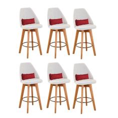 Kit 06 Banquetas Bege Claro E Almofada Sintético Vermelho