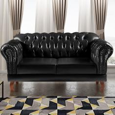 Sofá 2 Lugares Decoração Sara Recepção Dom Pedro Chesterfield Preto