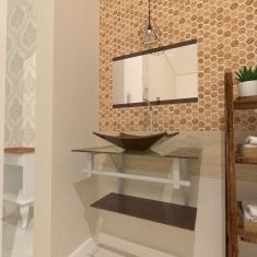 Gabinete de Vidro 60cm Inox com Cuba Retangular Marrom