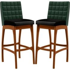 Kit 02 Banquetas Altas Cozinha Sala Jantar Fixa Mila L02 Facto Verde M