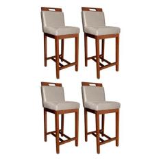 Kit 4 Banquetas Média Estofada com Encosto Veneza 94 Cm Madeira Castan
