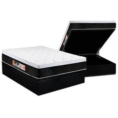Cama Box Baú Casal: Colchão Espuma D45 Castor Black E White Air Euro Pillow + Base Black(138X188)