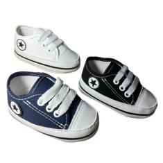 Kit 3 Pares Tênis Sapatinho Para Bebês Cano Baixo - Baby's Shoes, Pret