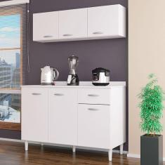 Balcão de Cozinha com Tampo e Armário Aéreo 120 cm Branco Brilho - Poquema