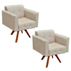 Kit 2 Poltronas Decorativas Base Madeira Giratória Ana Suede Bege - Ibiza