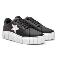 Tênis Feminino Casual Branco Plataforma Sola Alta Estrela Strass Confo