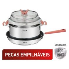 Jogo de Panelas 4 Peças Tefal Opti'space em Inox com Fundo Triplo, Ino