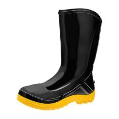 Bota PVC Vulcaflex Preta Solado Amarelo Cano Médio 27cm com Forro 38