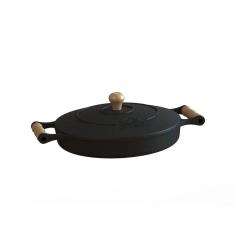 Frigideira Ferro Fundido Com Tampa E Alças De Madeira 2,5 Litros 28 Cm