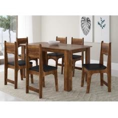 Conjunto Sala de Jantar Mesa 6 Cadeiras Nicoli Sonetto Móveis Castanho Rústico/Preto
