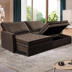 Sofá 3 Lugares Cama inBox Marselha com 180 cm de Largura, Retrátil, com Baú e Revestimento Suede Velusoft