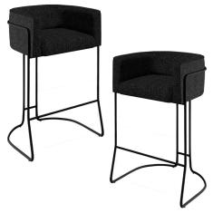 Kit 02 Banquetas Fixa Preto Linho Chumbo D-465