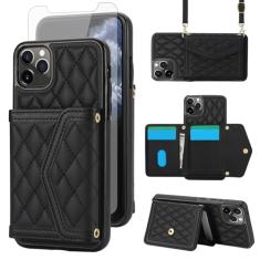 Asuwish Capa de celular para iPhone 11 Pro 5.8 com protetor de tela de vidro temperado com bloqueio de RFID, suporte de cartão de crédito, alça transversal para iPhone11pro iPhone11 i XI 11s 11pro