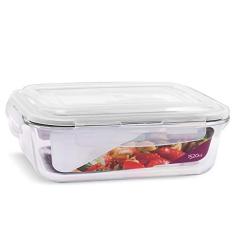 Pote de Vidro Retangular com Tampa Hermética 1520ml Cor:Branco (QH)
