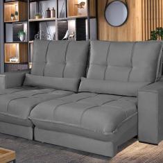 Sofá Retrátil e Reclinável Thor - Molas Ensacadas 210 Cm Cinza Cinza