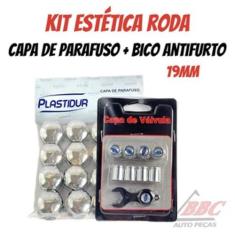 Capa de Parafuso Cromado17mm/19mm + Bico De Pneu Cromado Válvula Antif