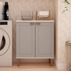 Balcão de Cozinha 80cm Iluminata 100% Mdf 2 Portas Branco/Marrom Claro - Genialflex