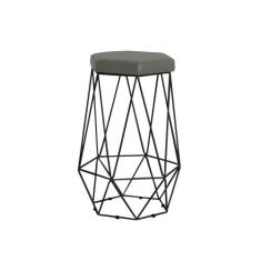 Banqueta Decorativa Rubel Base Preta Veludo Cinza G41 - Gran Belo